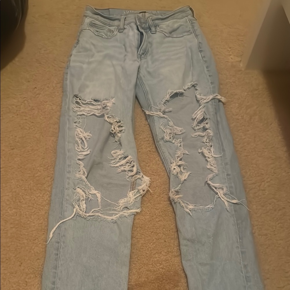American Eagle Outfitters Blue Strigid Straight Leg Jeans with Distressed